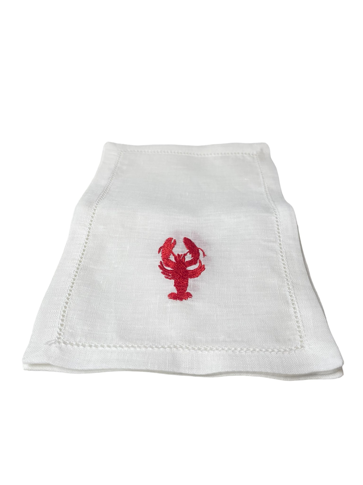 Red Lobster on White Linen Cocktail Napkin, Set of 4