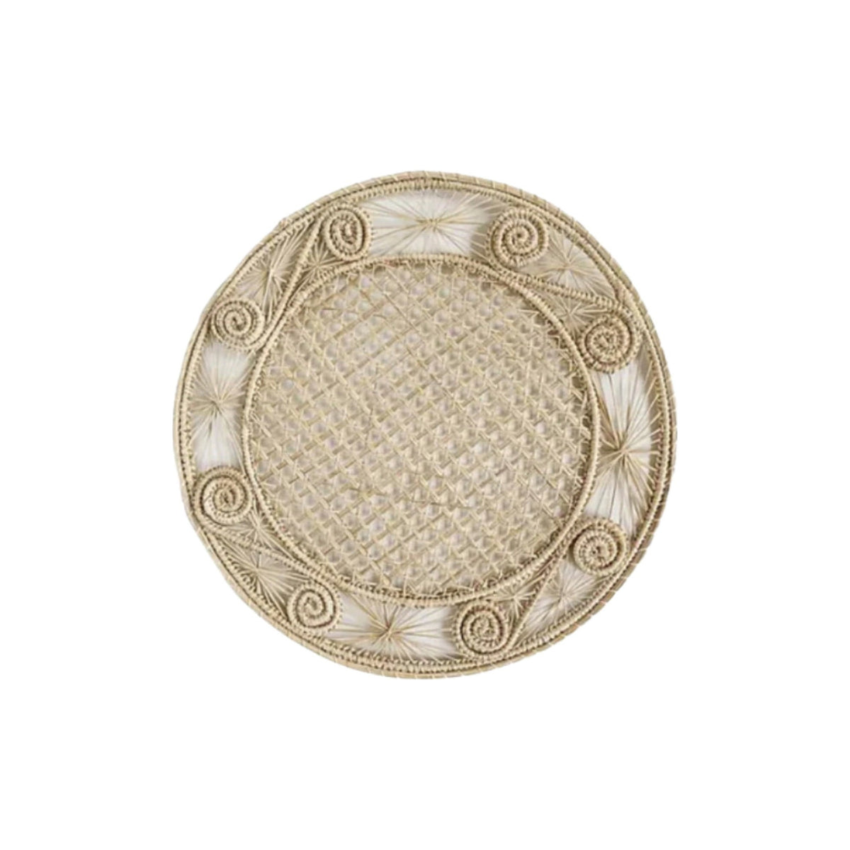 Handwoven Caracol Iraca Placemat, shown on a white background