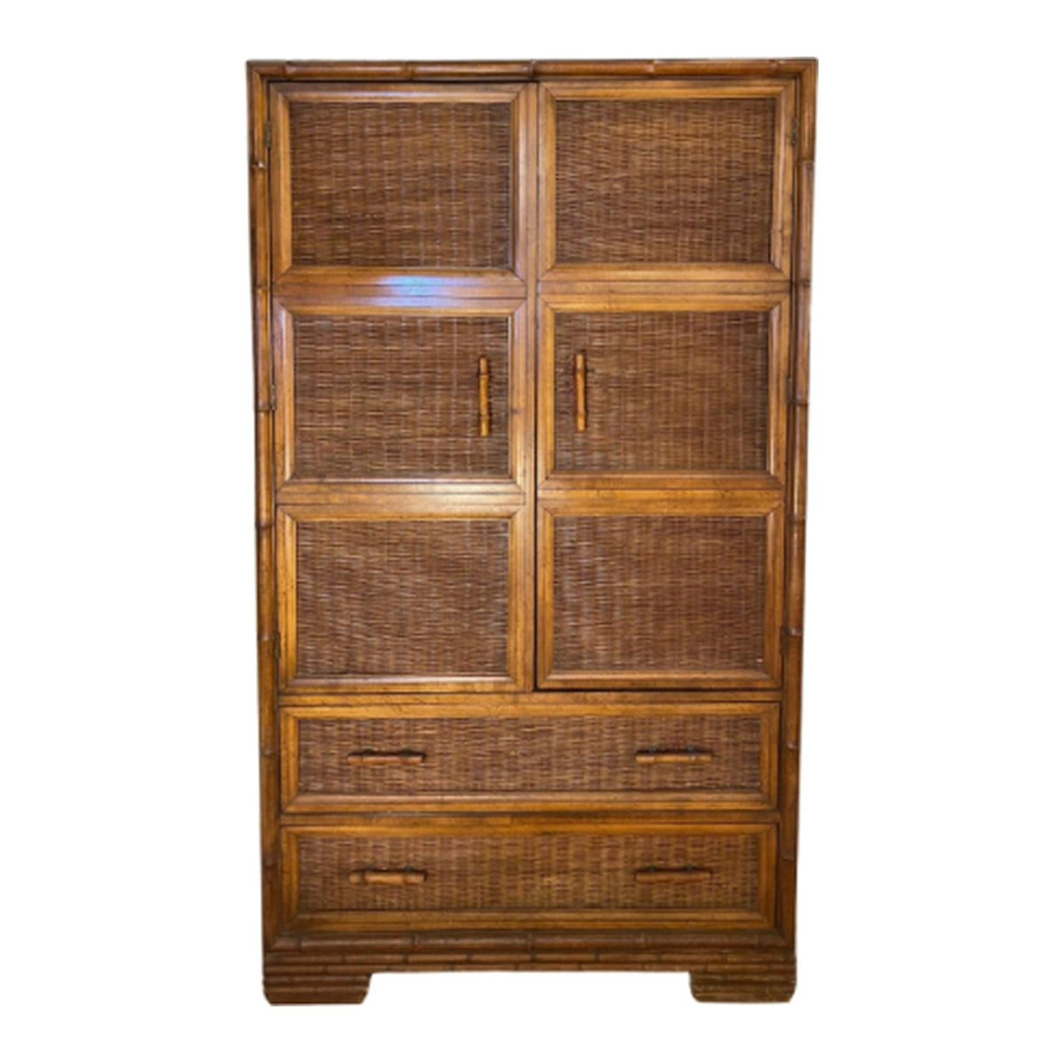 Boho Chic Faux Bamboo & Wicker "Barmoire" on a white background