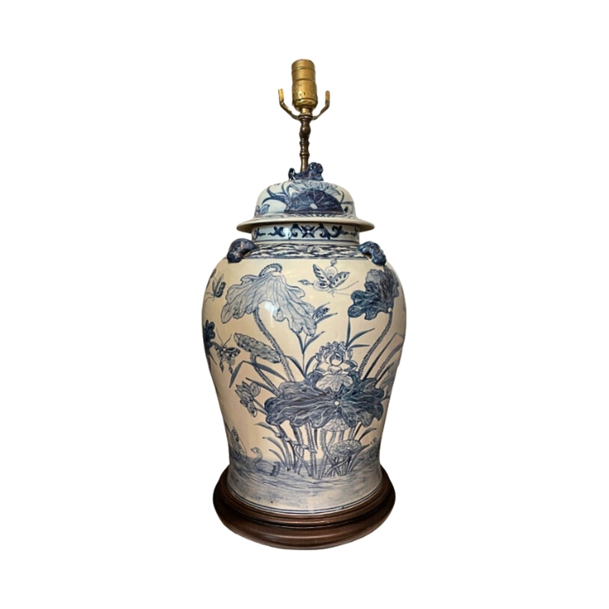 Large Blue & White Ginger Jar Lamp on white