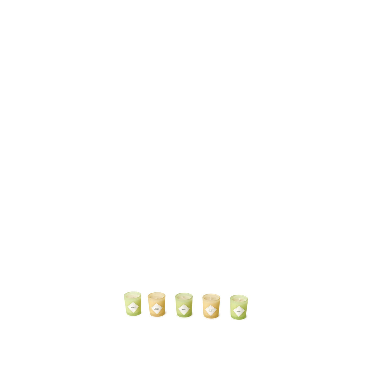 Lemon Verbena and Quince Set of 5 Scented Candles on a white background