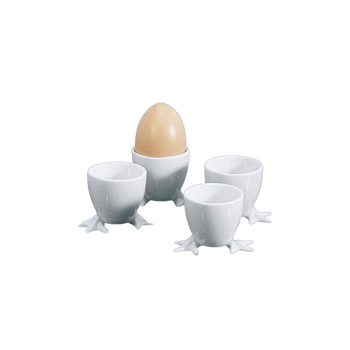 White Porcelain Egg Cups with Whimsical Chicken Feet, Set of 4