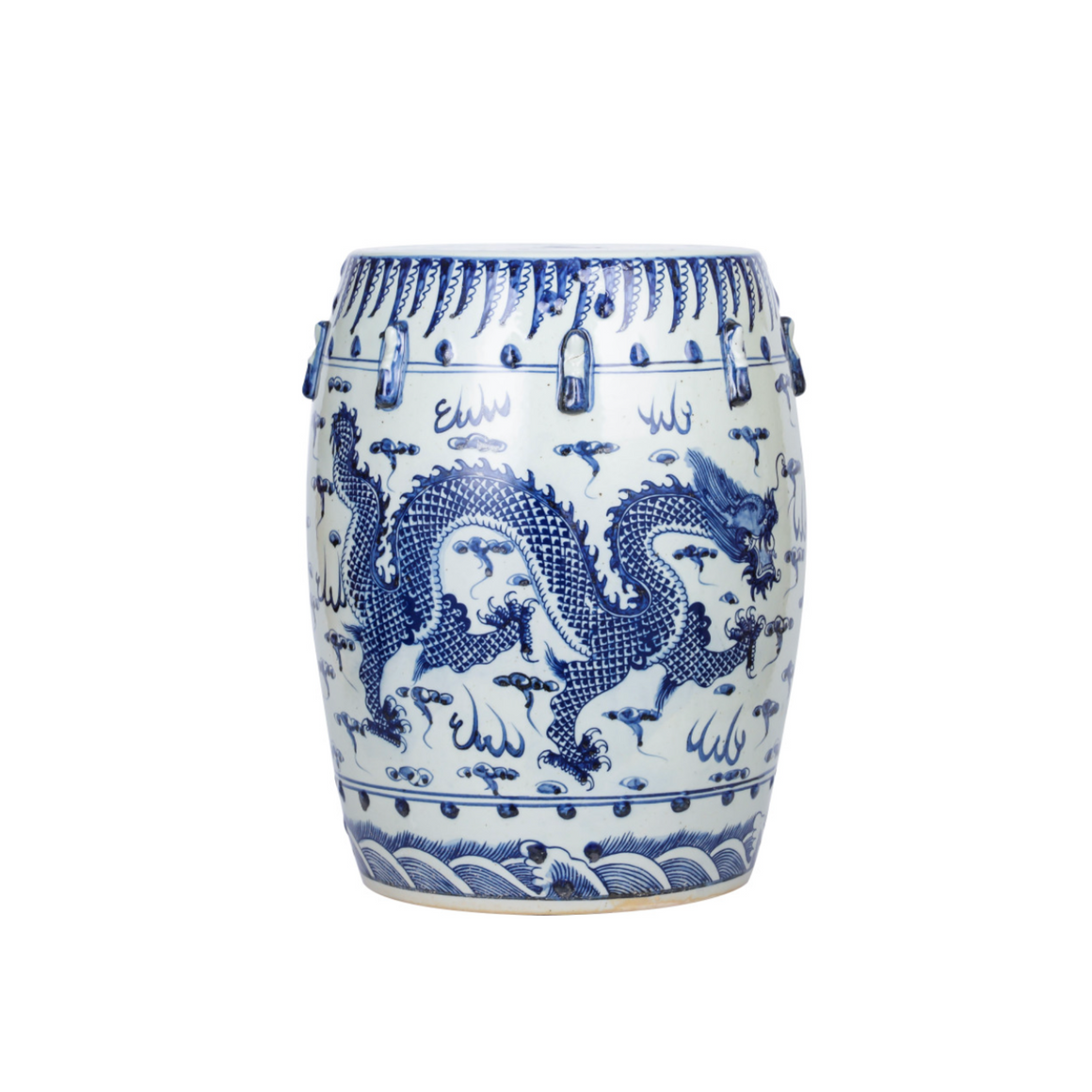 Blue And White Porcelain Garden Stool Dragon Motif