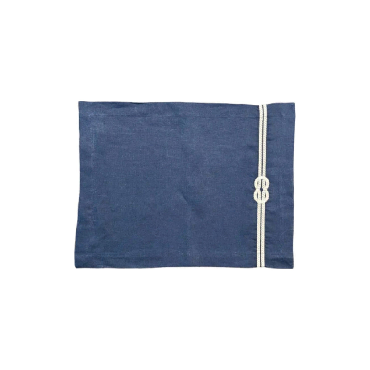 Navy Blue with Hand Embroidered White Rope Detail Placemats, Set of 4, shown on a white background