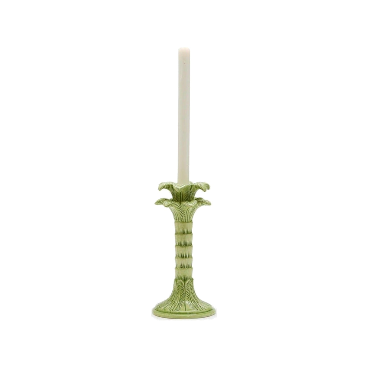 Ceramic Green Palm Leaf Taper Candlestick Candleholder, shown on a white background