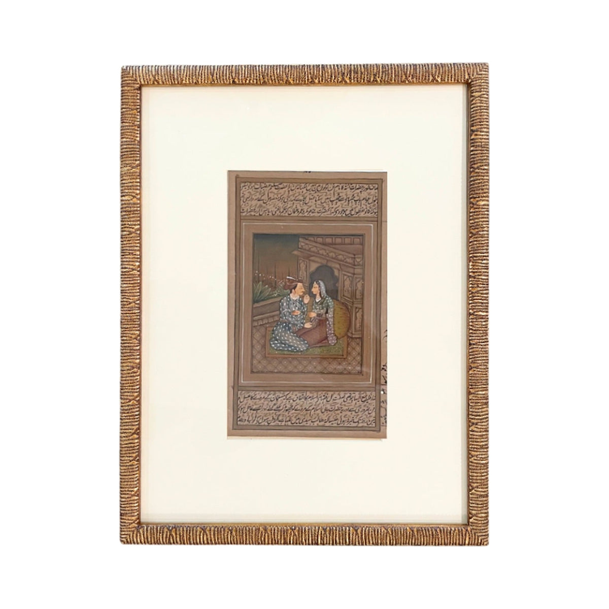 Rare Indian Story Book Page, Lovers On The Roof, framed art