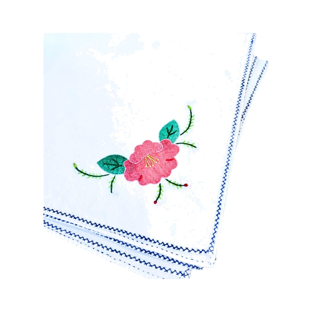 Vintage Madeira Hibiscus Appliqué Tablecloth & Set of 12 Napkins, shown on a white background