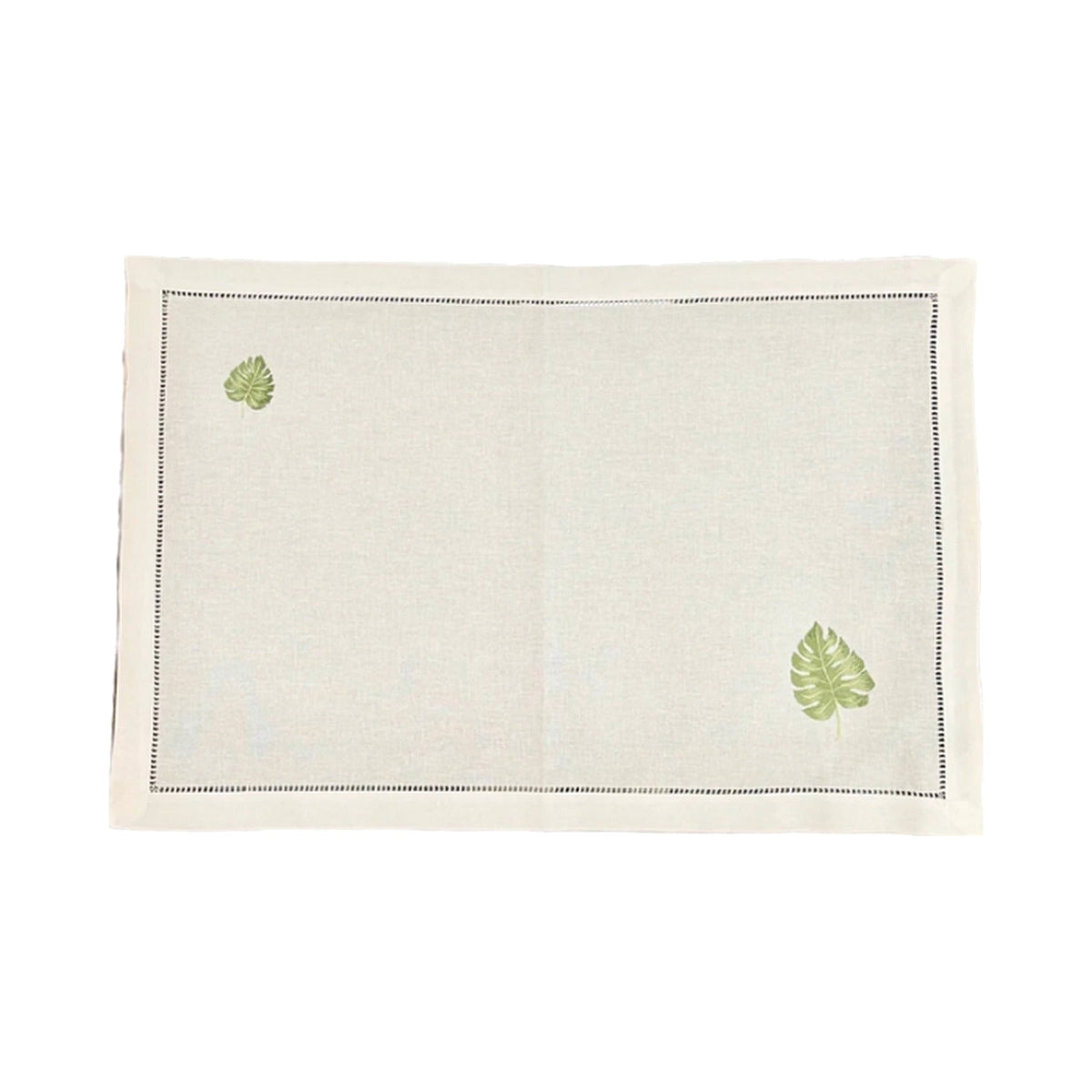 Hand Embroidered Monstera Leaf Placemats, Set of 4, shown on a white background