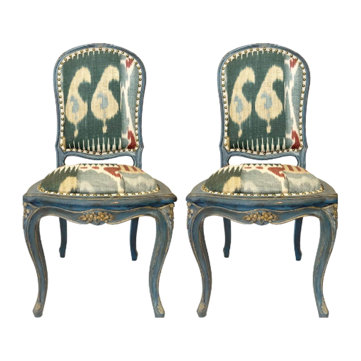 A Pair, Antique French Side Chairs on a white background