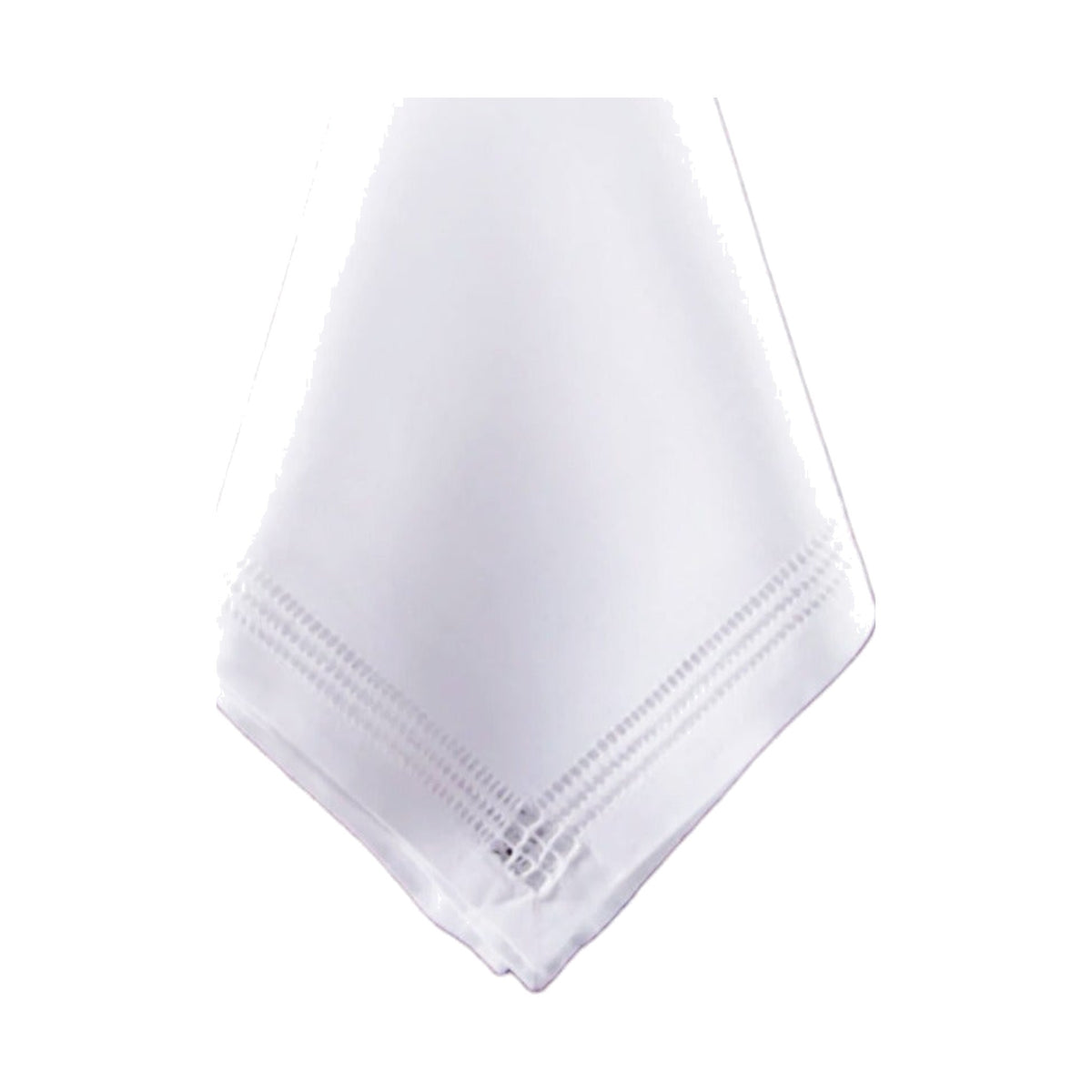 Set of 4 White Linen Dinner Napkin with Triple Hemstitch Border, shown on a white background