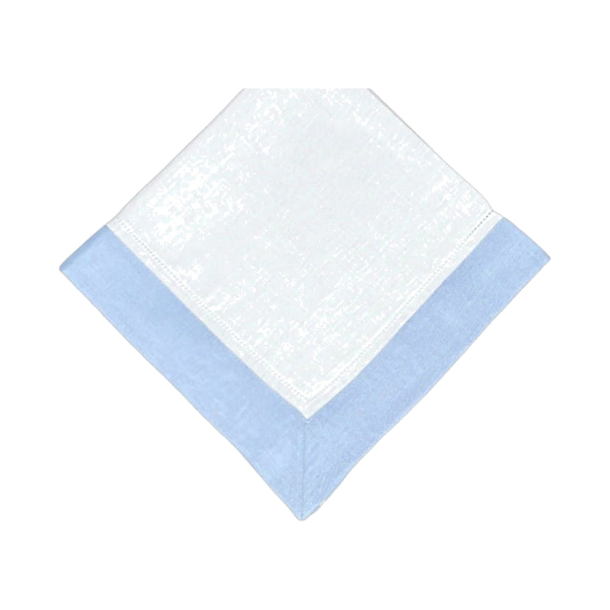 White Linen Napkin With Light Blue Linen Border, Set of 4, shown on a white background