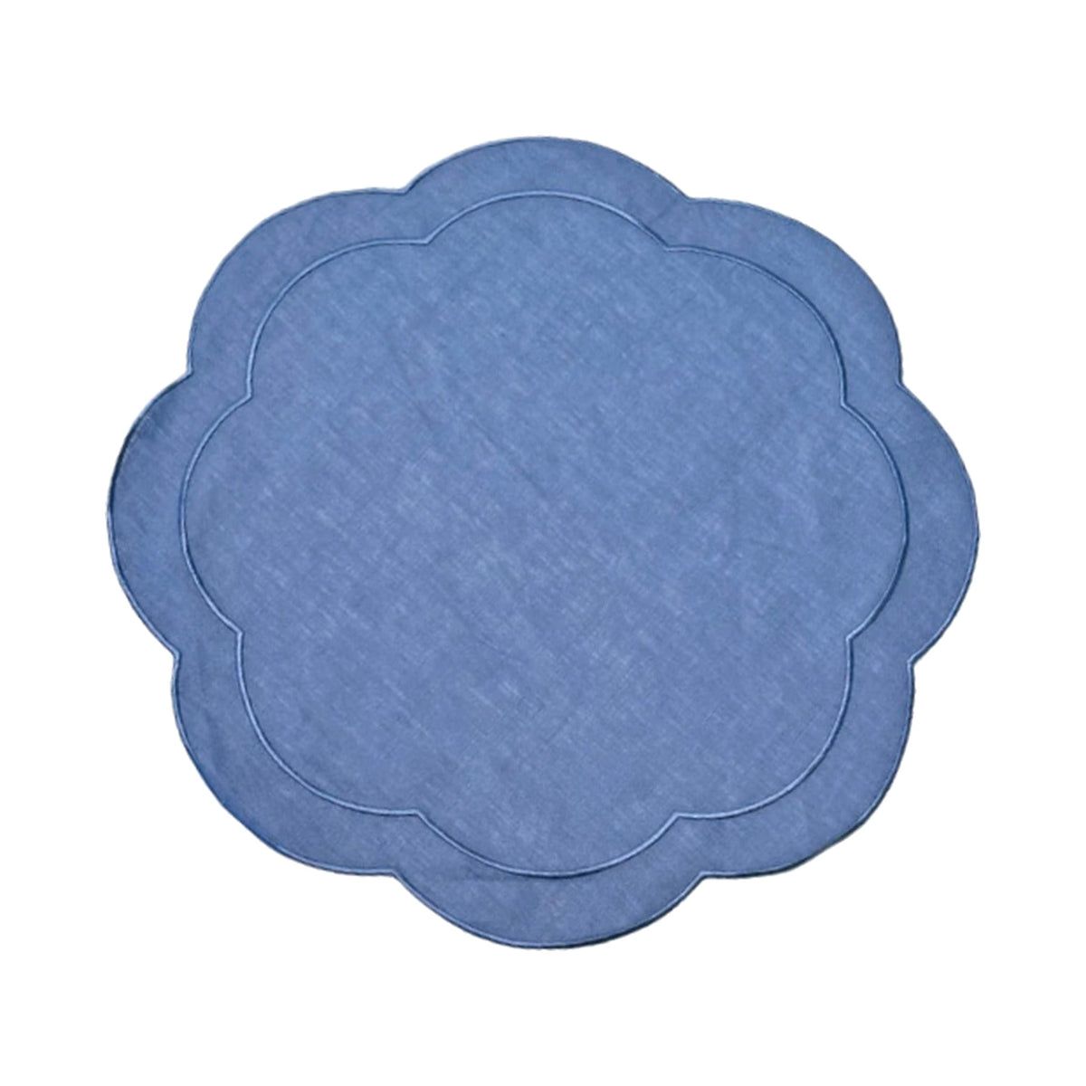 Blue Linen Placemats with Scalloped Edge, Set of 4, shown on a white background