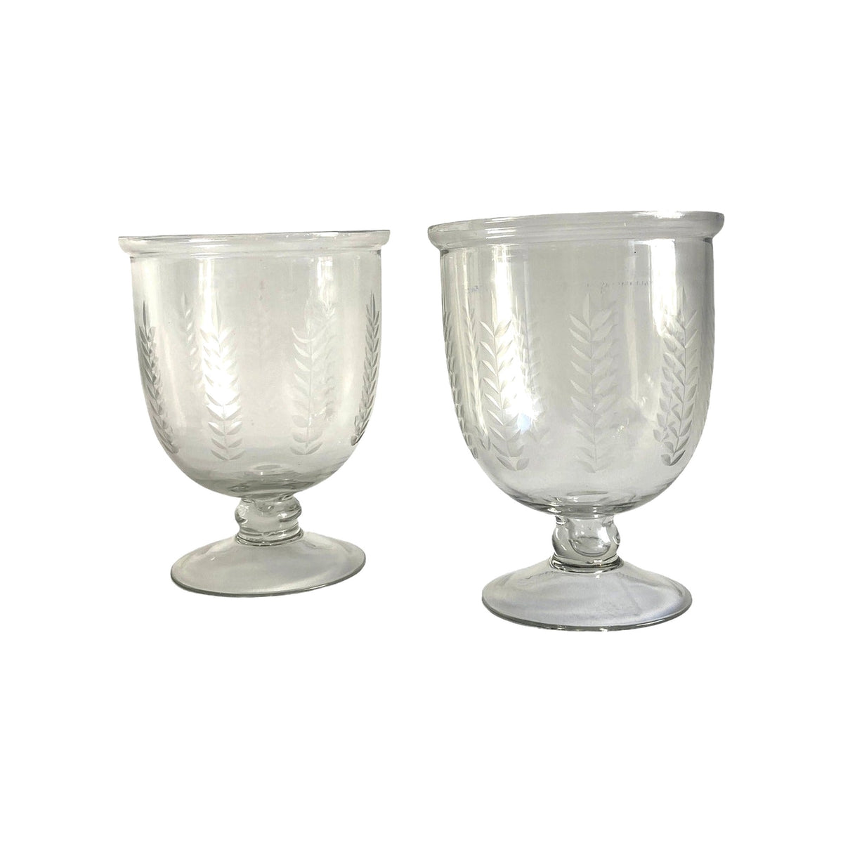 Pair of Small Etched Leaf Hurricanes, shown on a white background