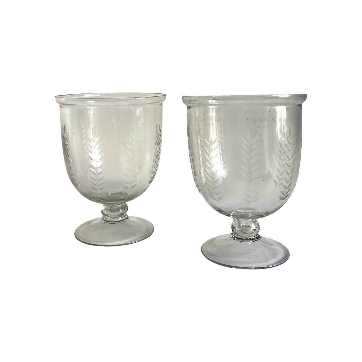 Pair of Extra Small Etched Leaf Hurricanes, shown on a white background