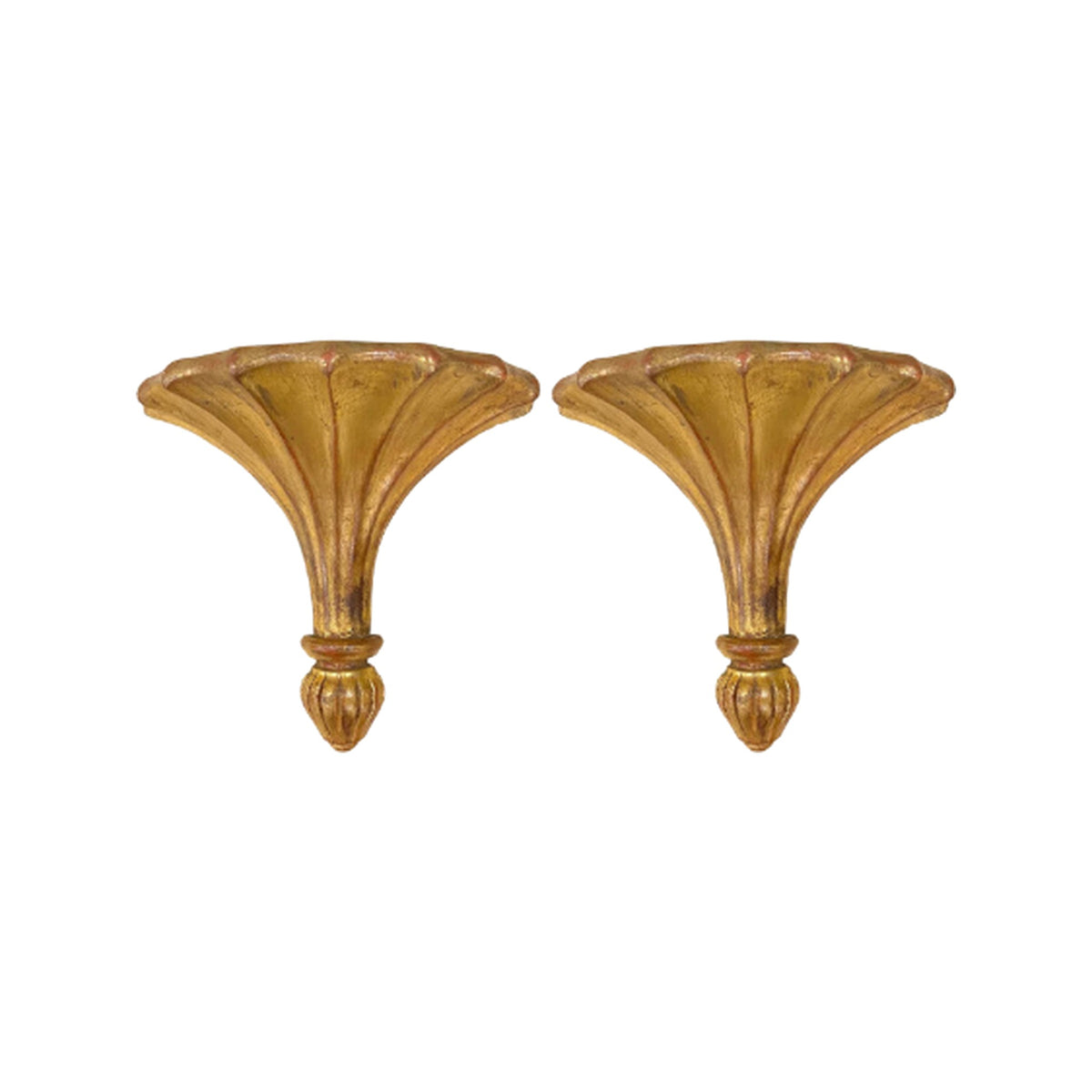 A Pair, Vintage Gold Gilded Brackets on a white background