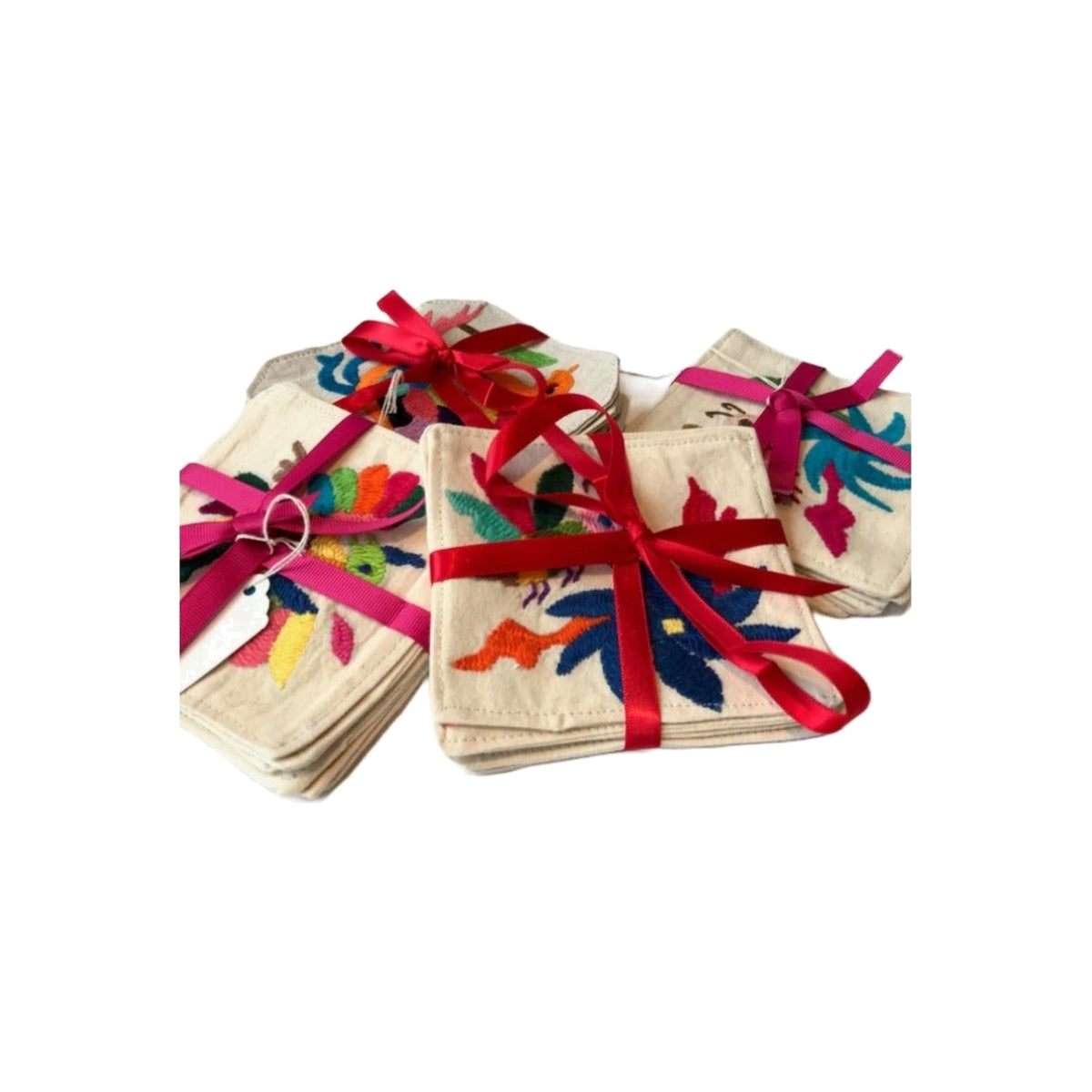 Set of 6 Multicolor Otomi Fabric Cocktail Napkins, shown on a white background