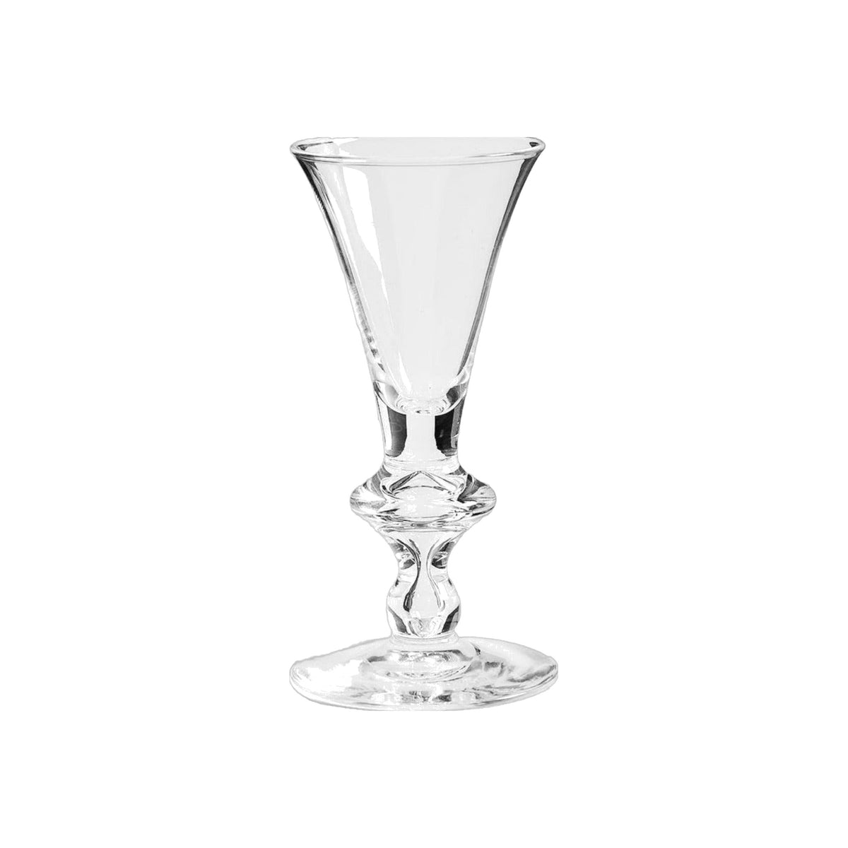 Single Vintage Steuben Hand Blown Crystal Sherry Glass, shown alone on a white background