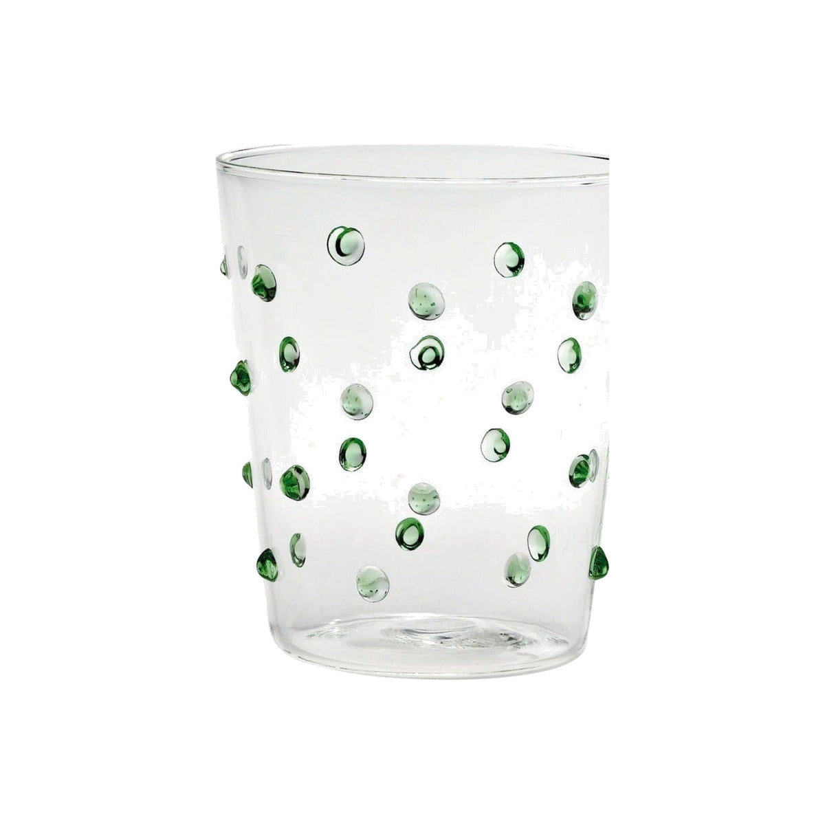 Single Party Tumbler Green Dots glass, shown alone on a white background