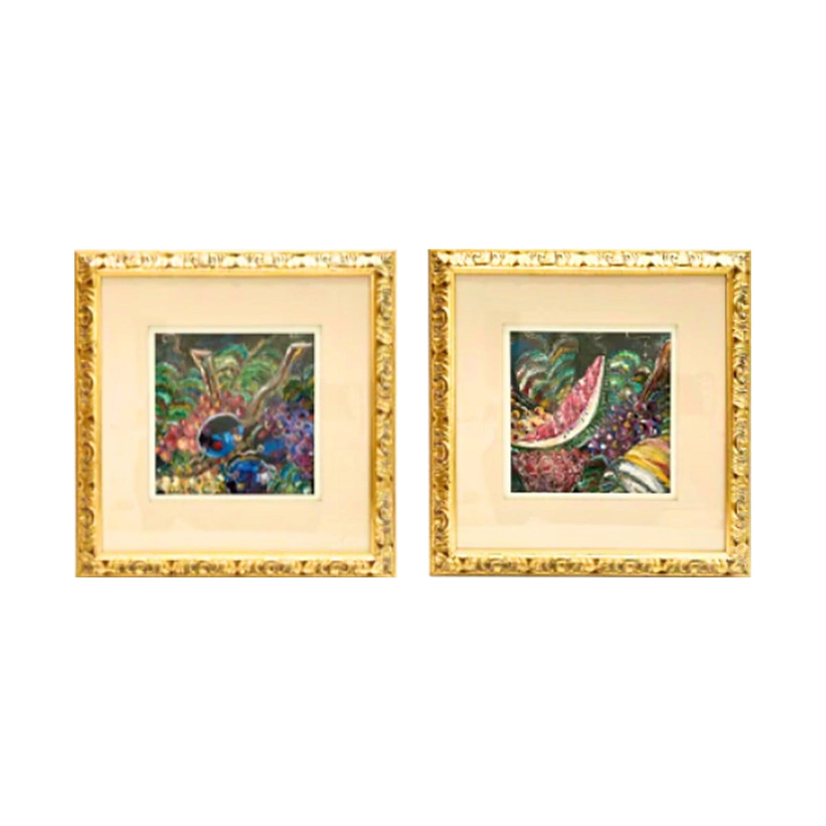 A Pair, Still Life Oil And Mixed Media in 23k Gilt Frames, framed vintage art