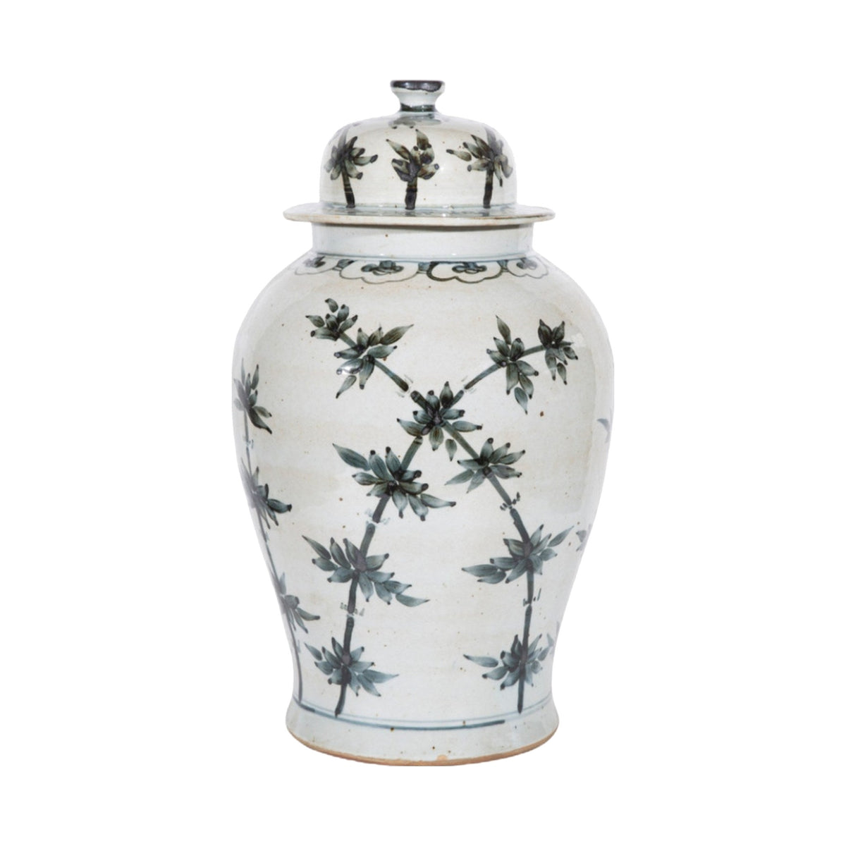 Indigo Porcelain Bamboo Motif Temple Jar on a white background