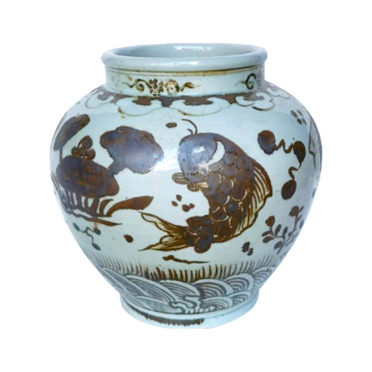 Rusty Brown Fish Jar on a white background