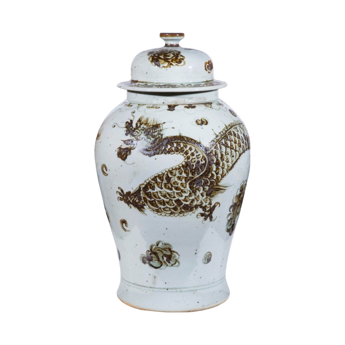 Rusty Brown Dragon Temple Jar on a white background