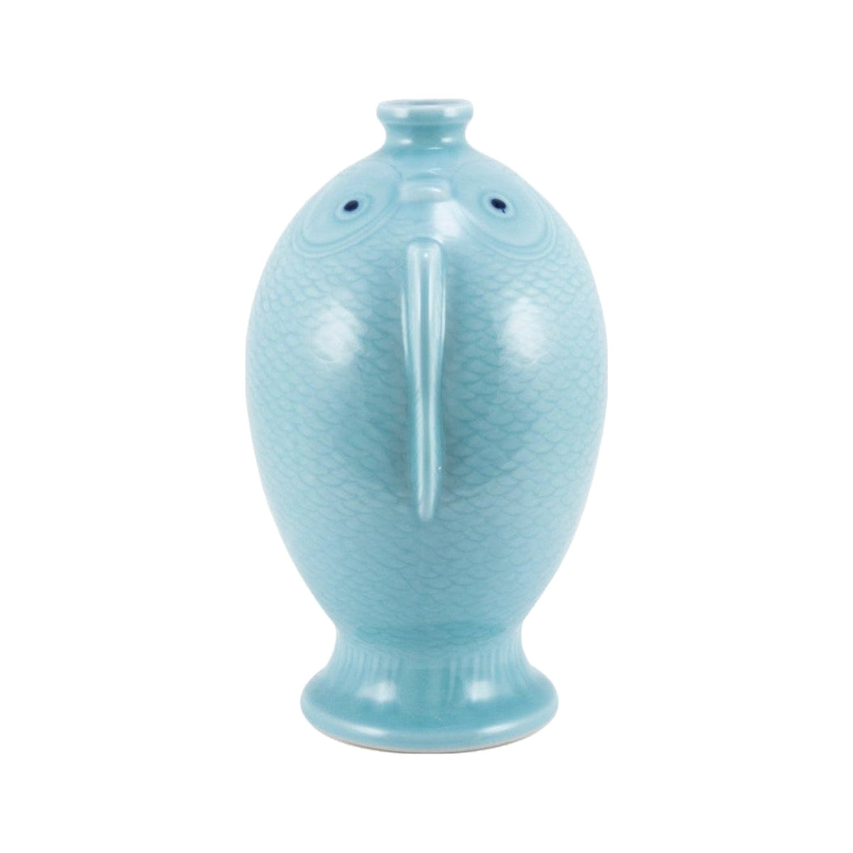 Seafoam Blue Carved Fish Vase Large on a white background
