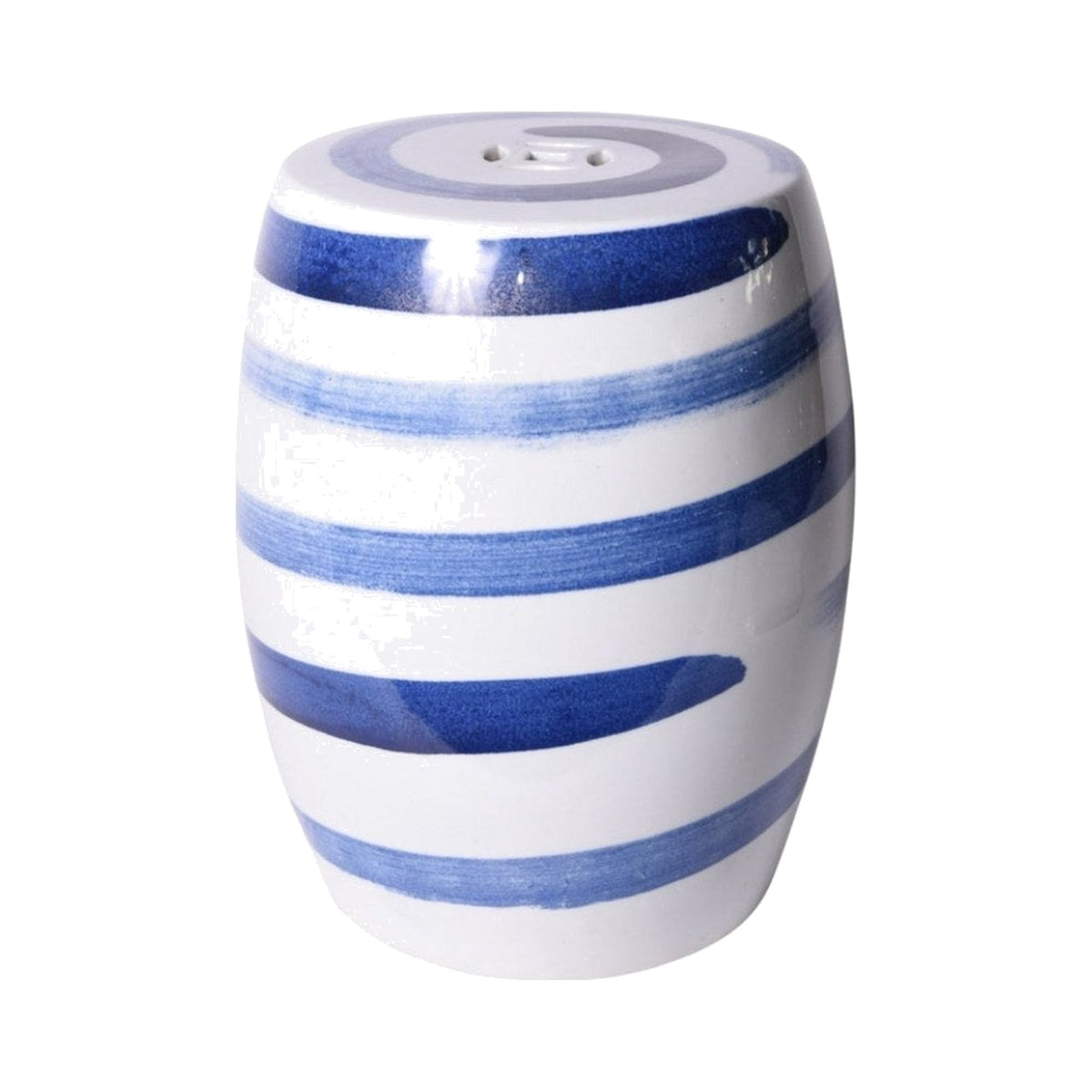 Blue & White Spin Brushstroke Porcelain Garden Stool on a white background