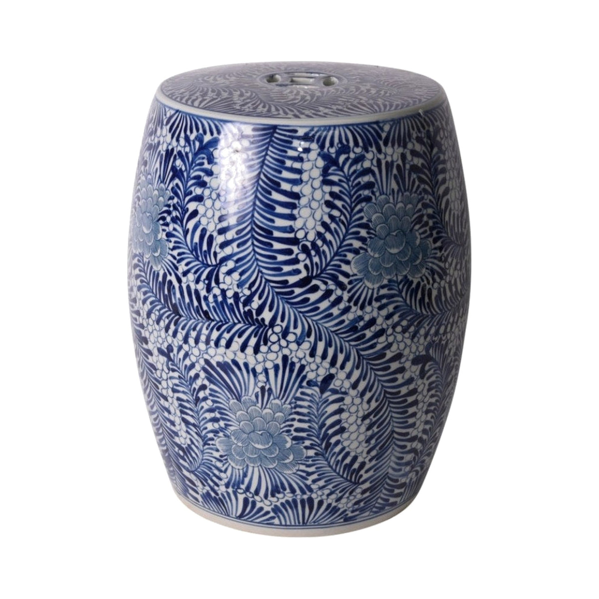 Blue & White Blooming Flowers Porcelain Garden Stool on a white background
