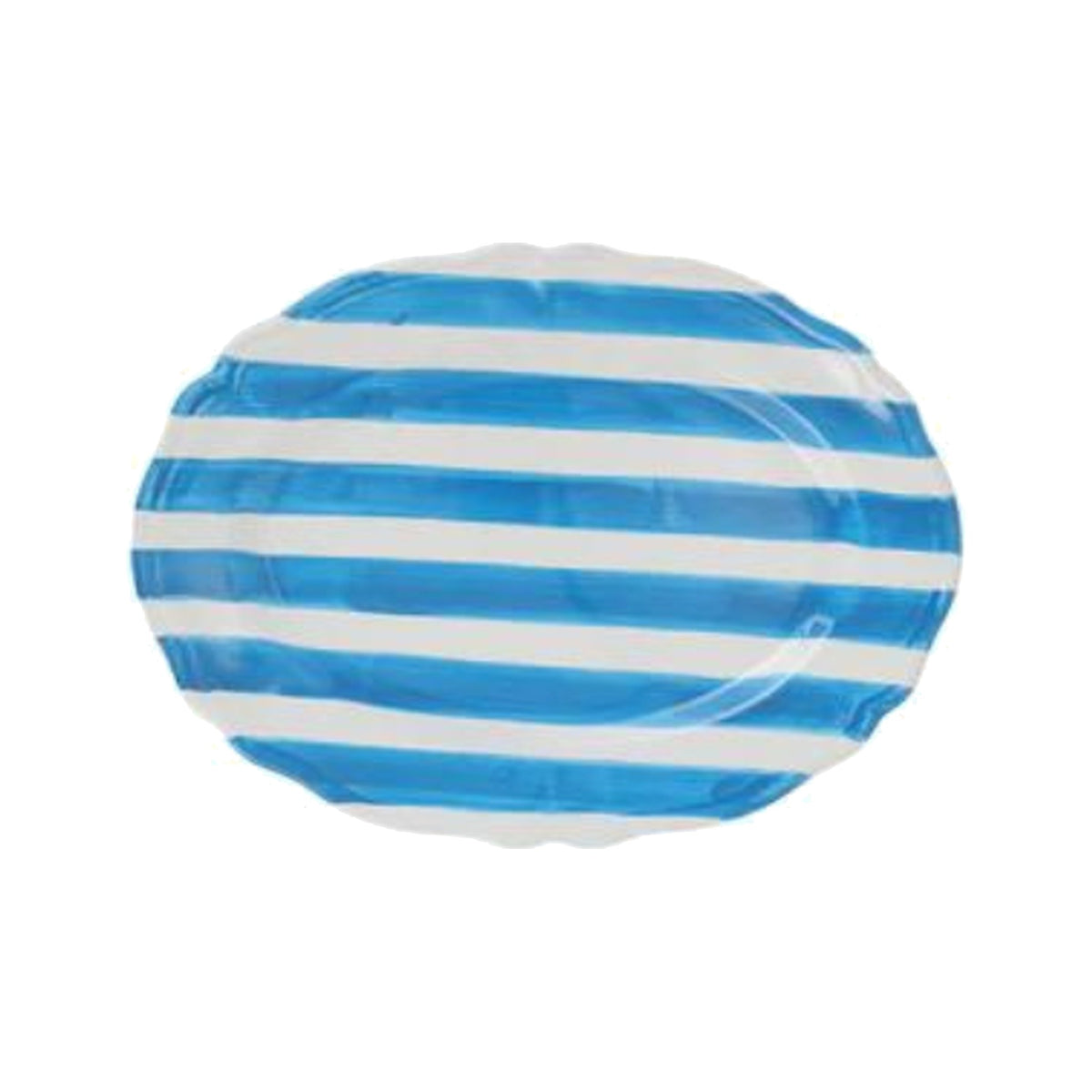 Amalfitana Aqua Striped Oval Platter on a white background