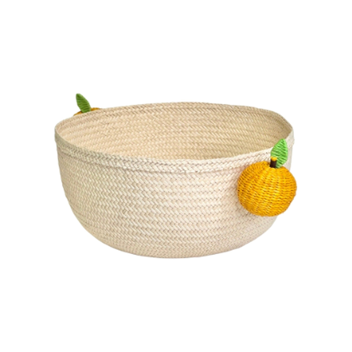 Iraca Raffia Orange Basket, shown on a white background
