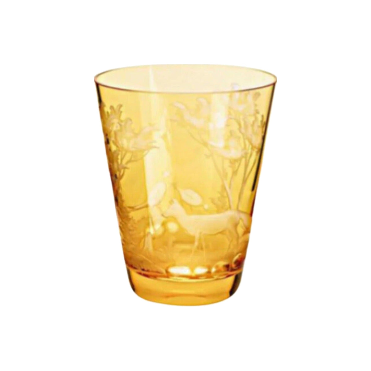Single Schliersee Tangerine Tumbler - Fox & Pheasant Engraving glass, shown alone on a white background
