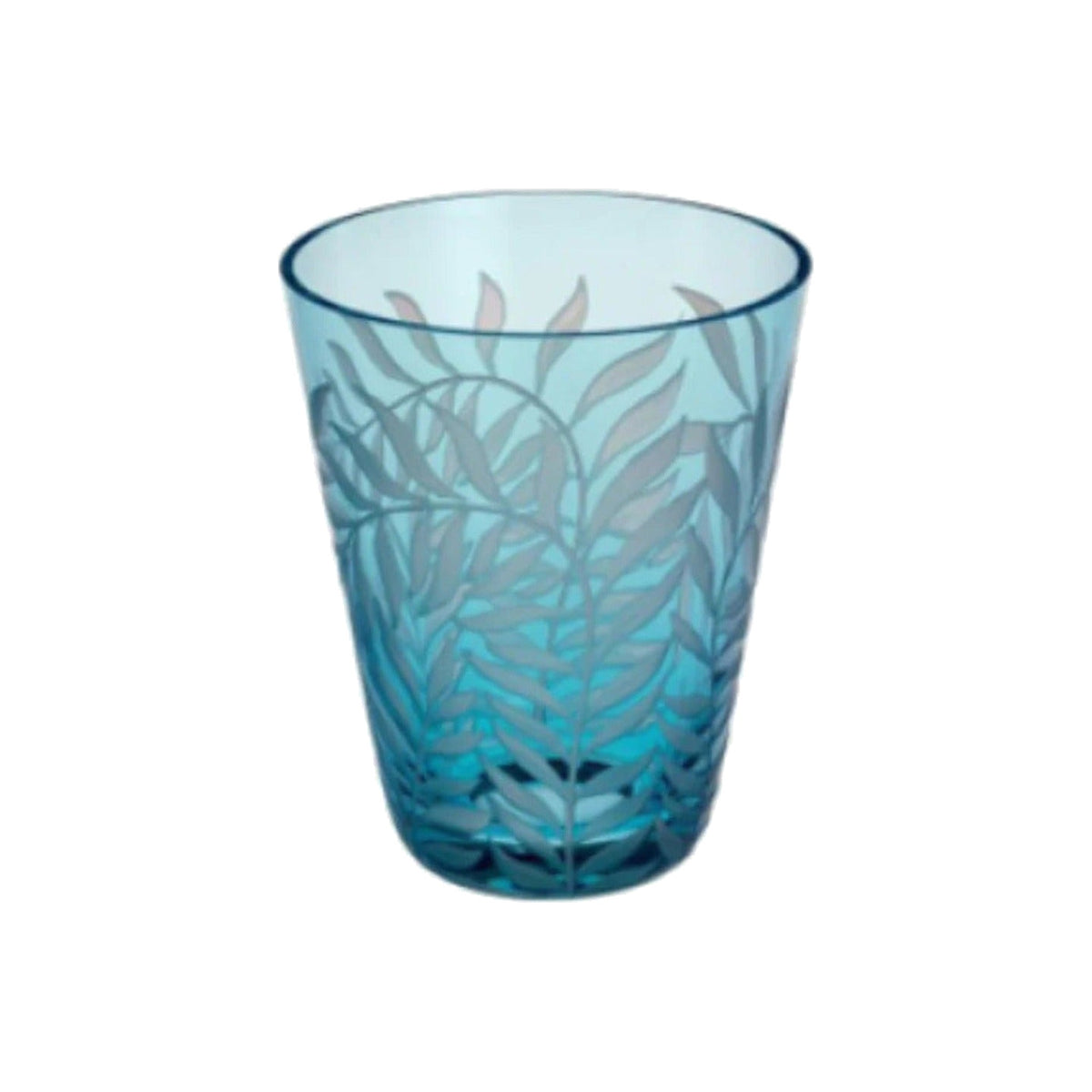 Single Feuilles Aquamarine Tumbler - Feuilles Engraving glass, shown alone on a white background