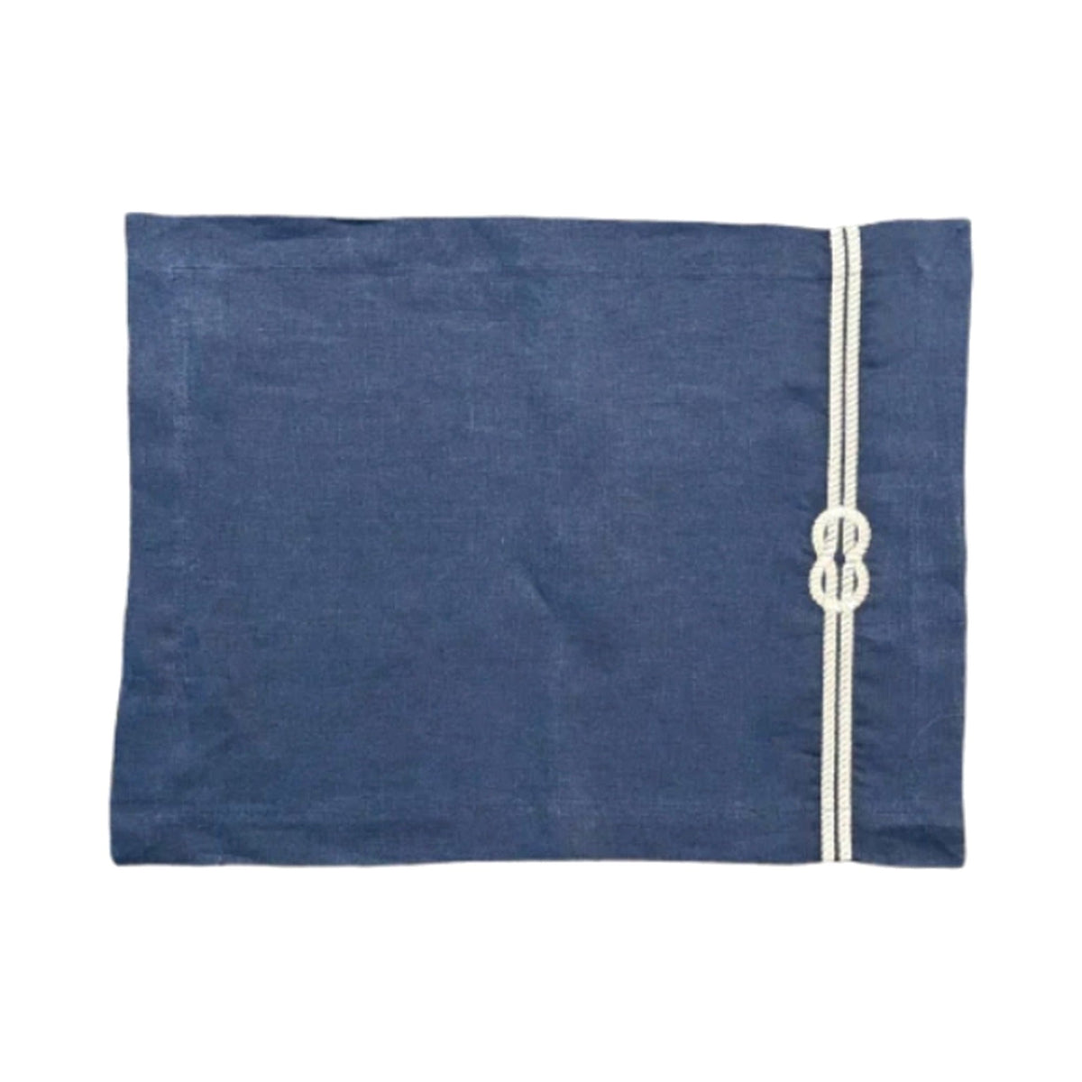 Navy Blue with Hand Embroidered White Rope Detail Placemats, Set of 4, shown on a white background