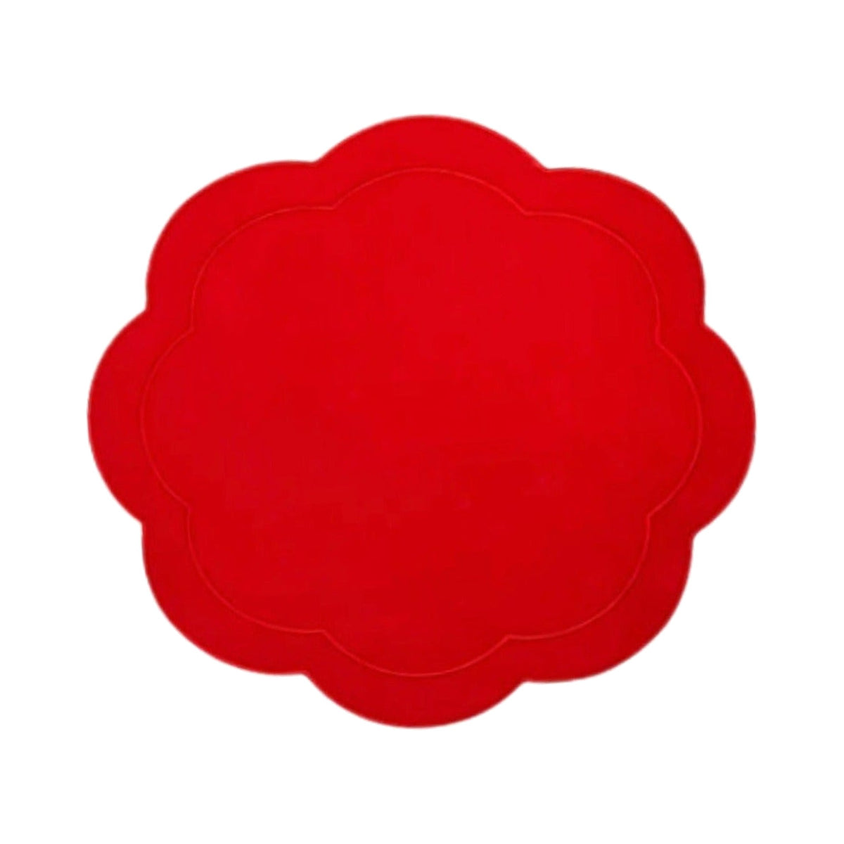 Red Linen with Red Embroidery Round Placemats, Set of 4, shown on a white background