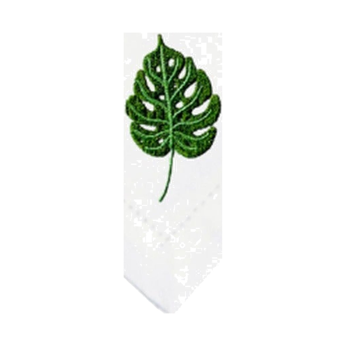 White Linen with Green Monstera Leaf Napkins, Set of 4, shown on a white background