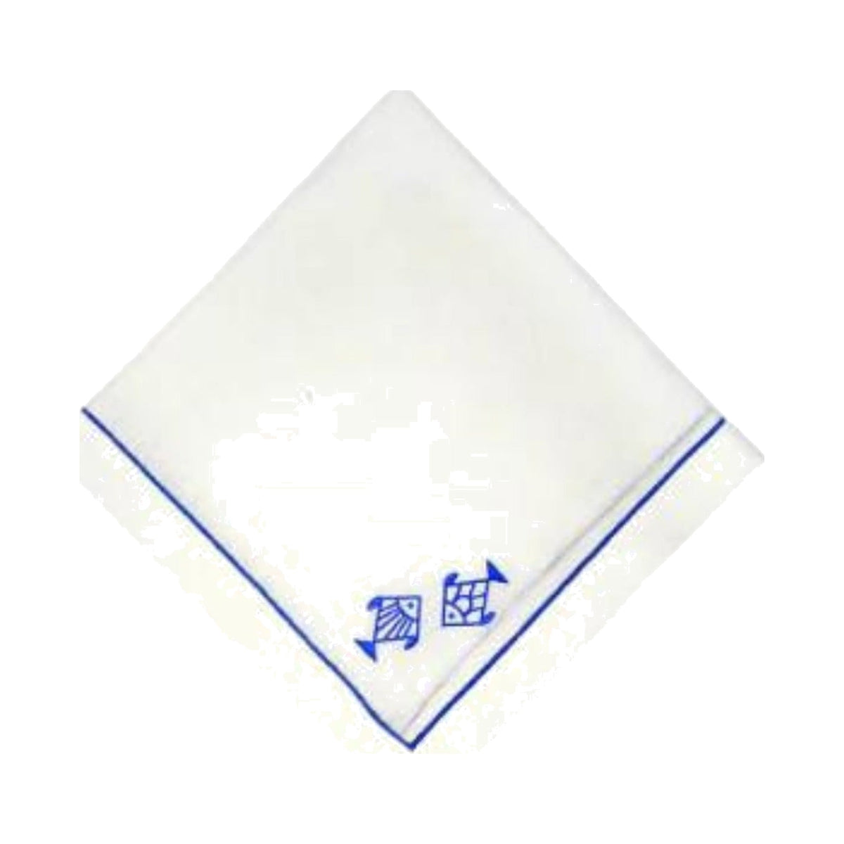 White Linen with Blue Square Fish Napkins, Set of 4, shown on a white background