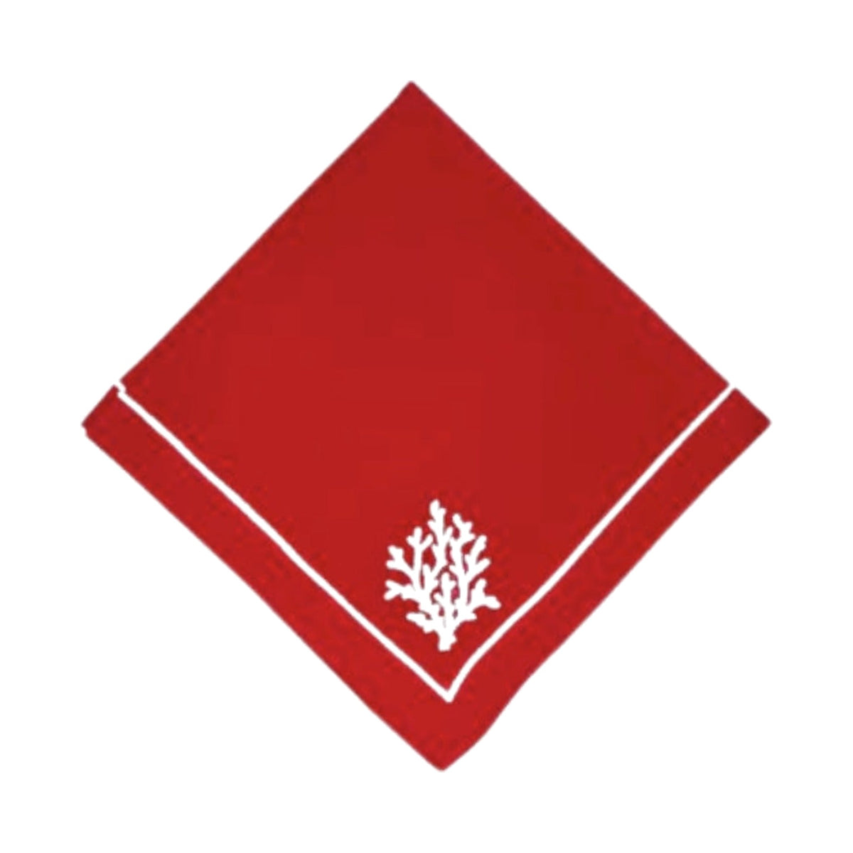 Red Linen with White Coral Napkins, Set of 4, shown on a white background