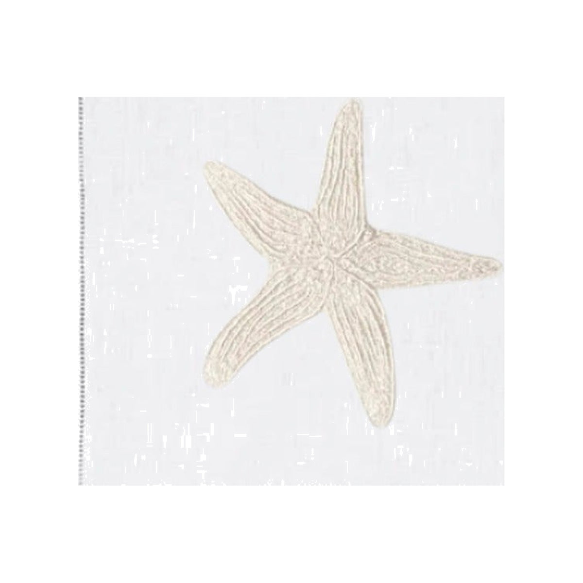 Ivory Starfish on White Linen Cocktail Napkins, Set of 4, shown on a white background