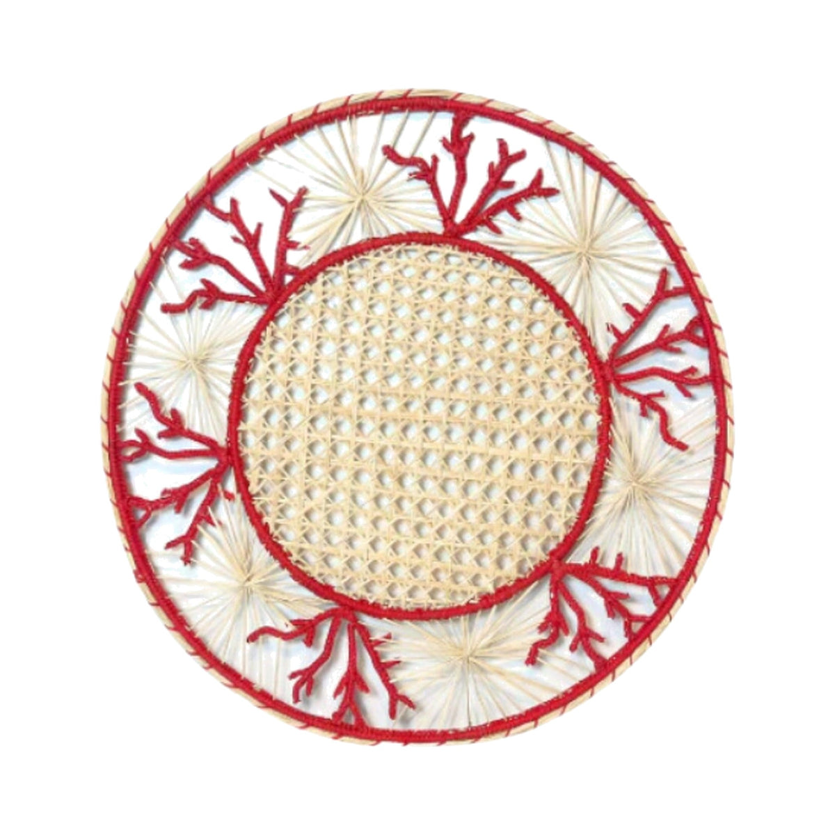 Handwoven Red Coral Iraca Placemats, shown on a white background