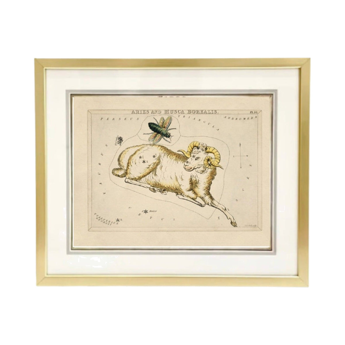 Custom Framed Antique Aries Zodiac Print, framed art