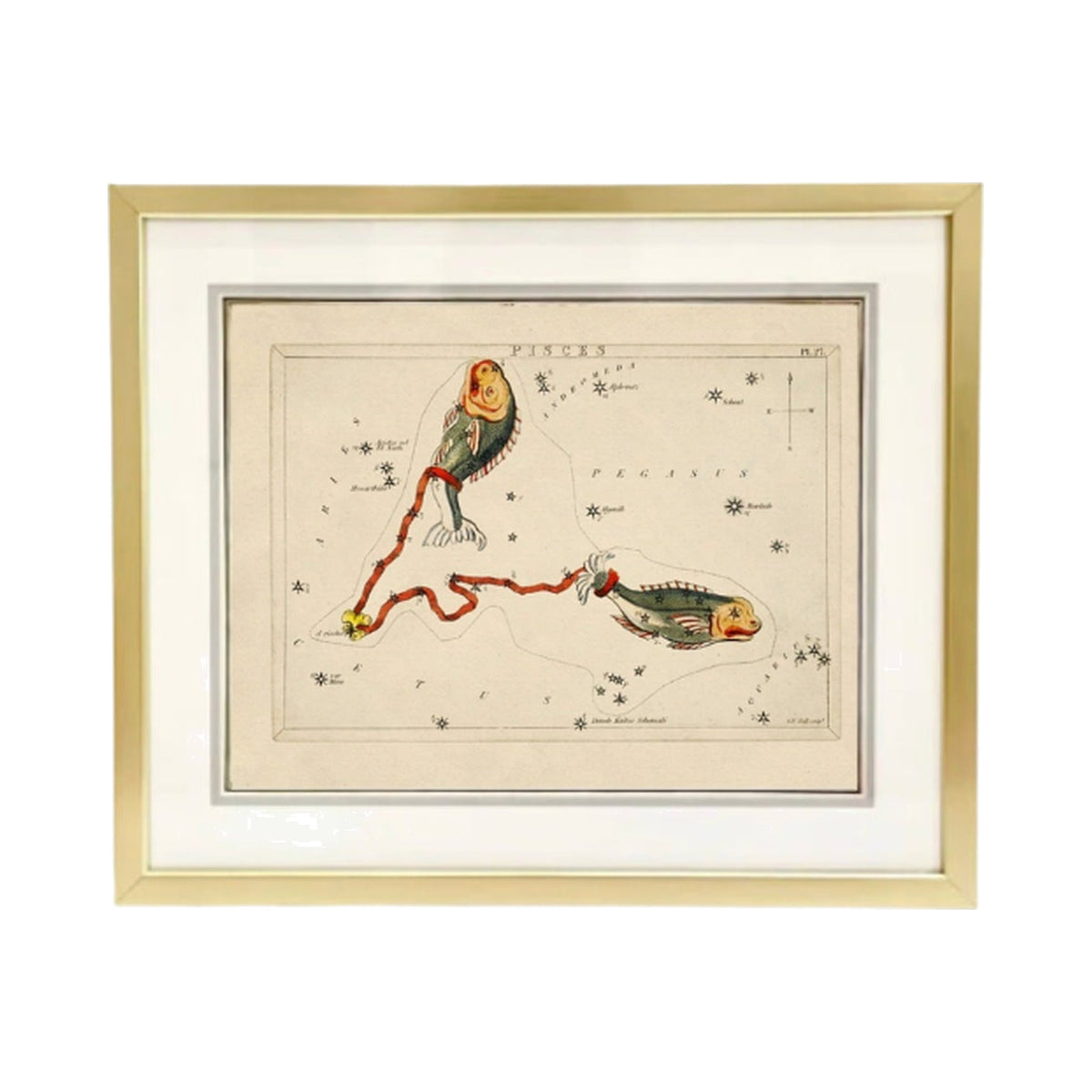 Custom Framed Antique Pisces Zodiac Print, framed art