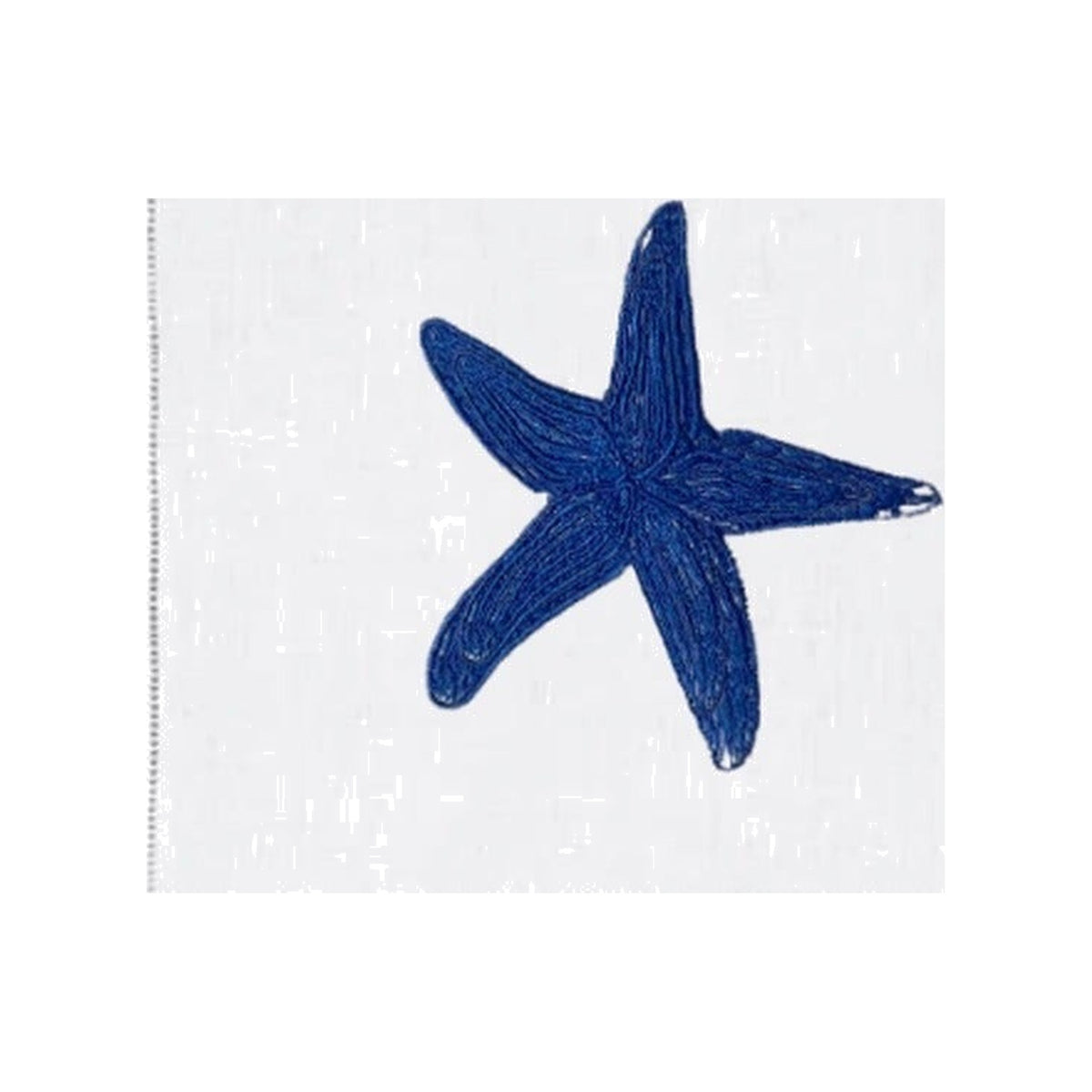 Blue Starfish on White Linen Cocktail Napkins, Set of 4, shown on a white background