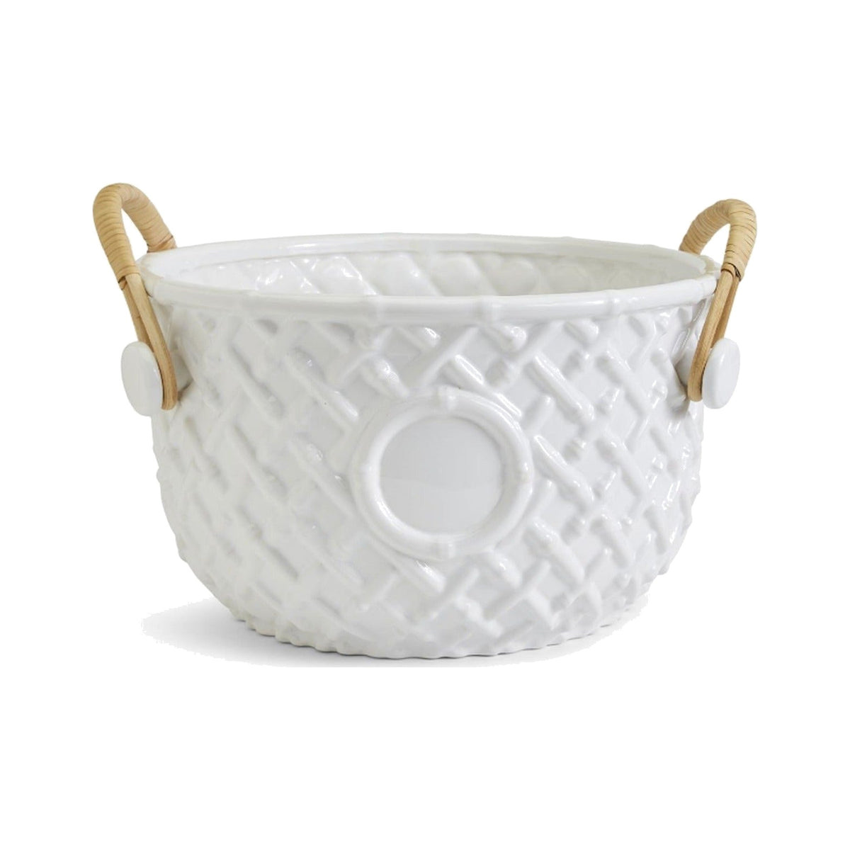 Hampton Faux Bamboo Fretwork Party Bucket with Bamboo Handles, shown on a white background