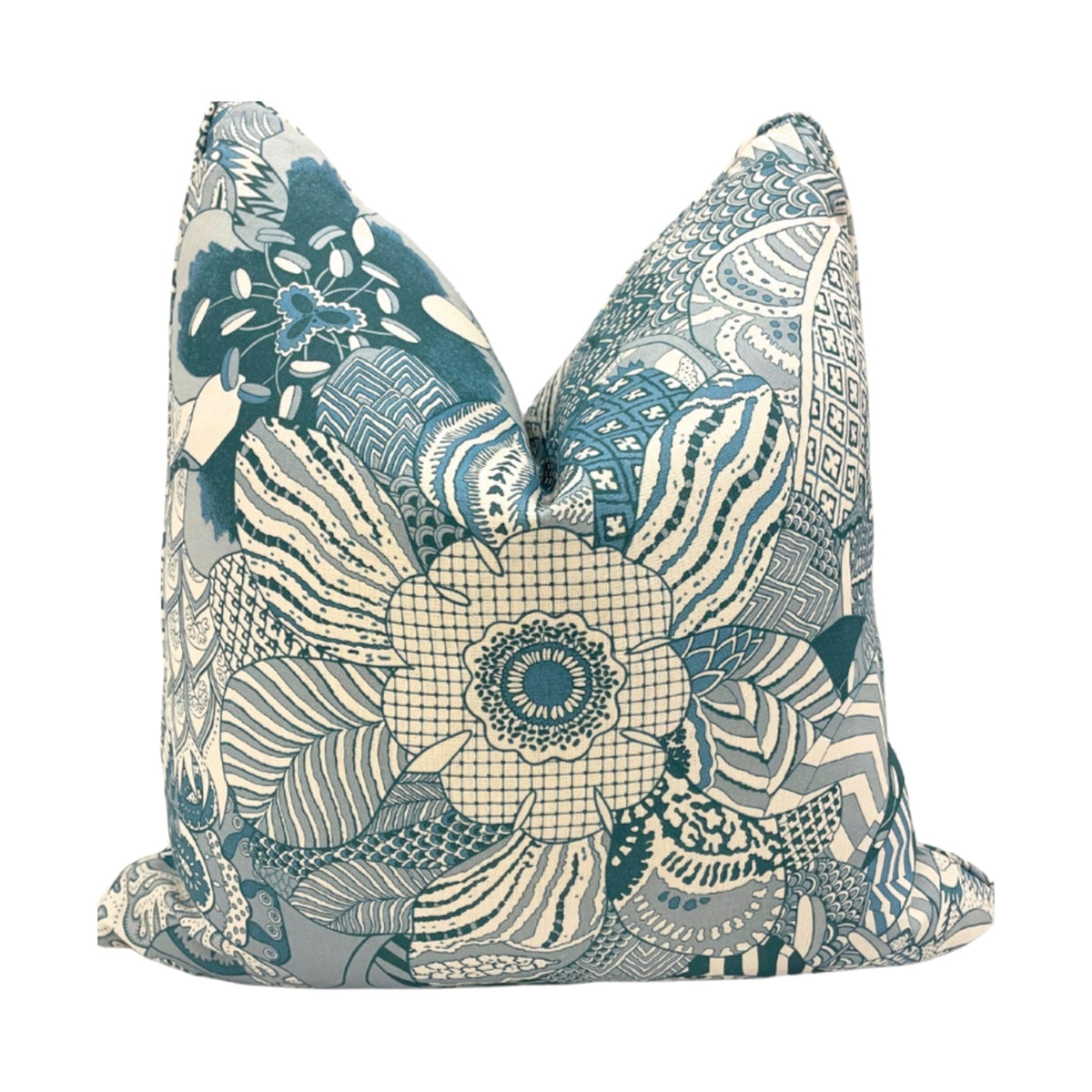 22" Carlyle Aqua Print Pillow on a white background