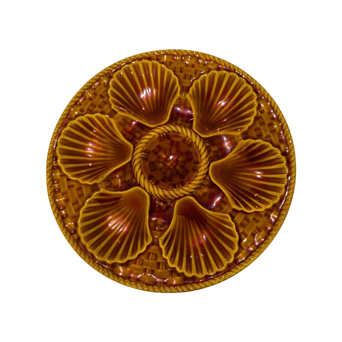 Vintage Longchamp Majolica Oyster Plate, shown on a white background