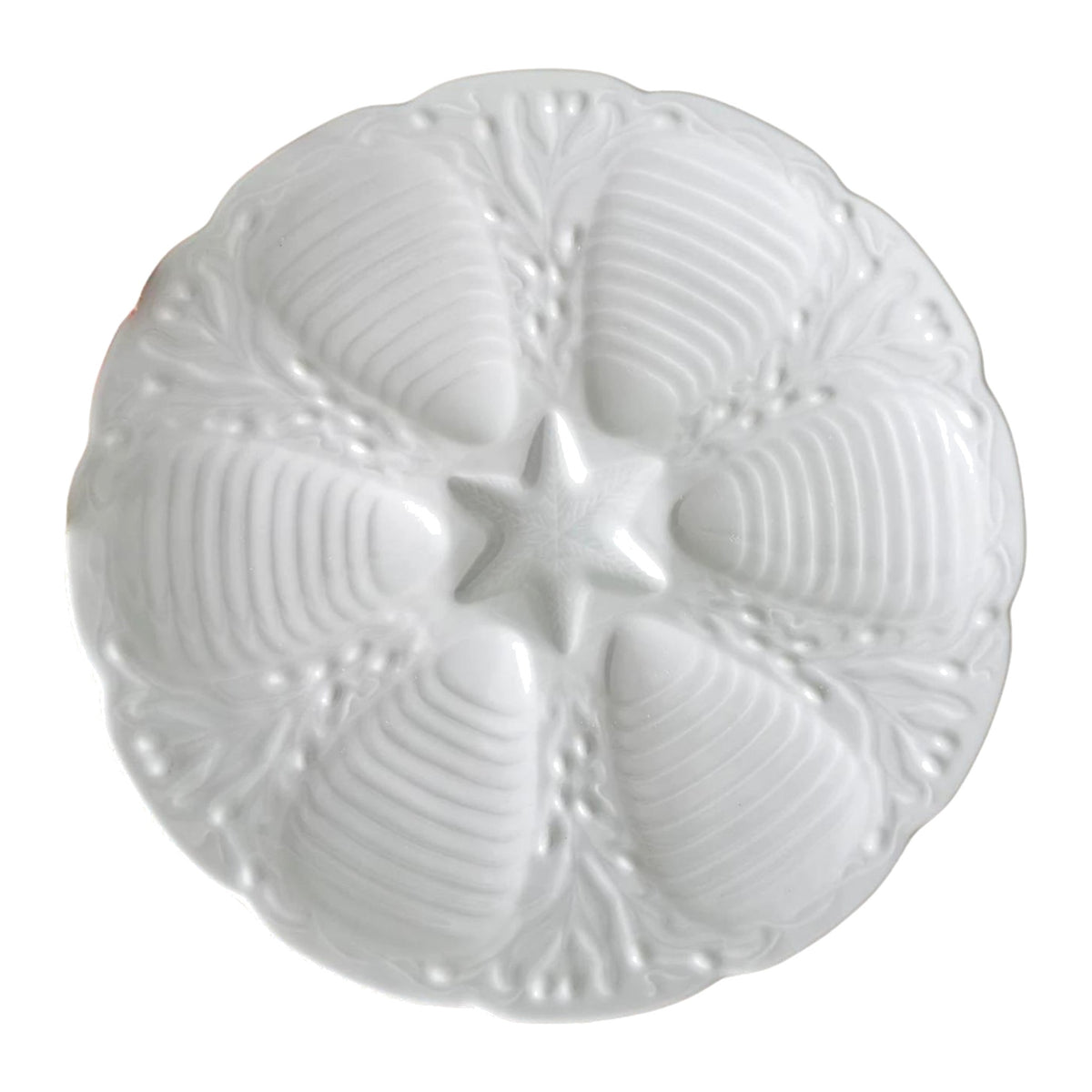 Vintage White Majolica Shell Platter on a white background