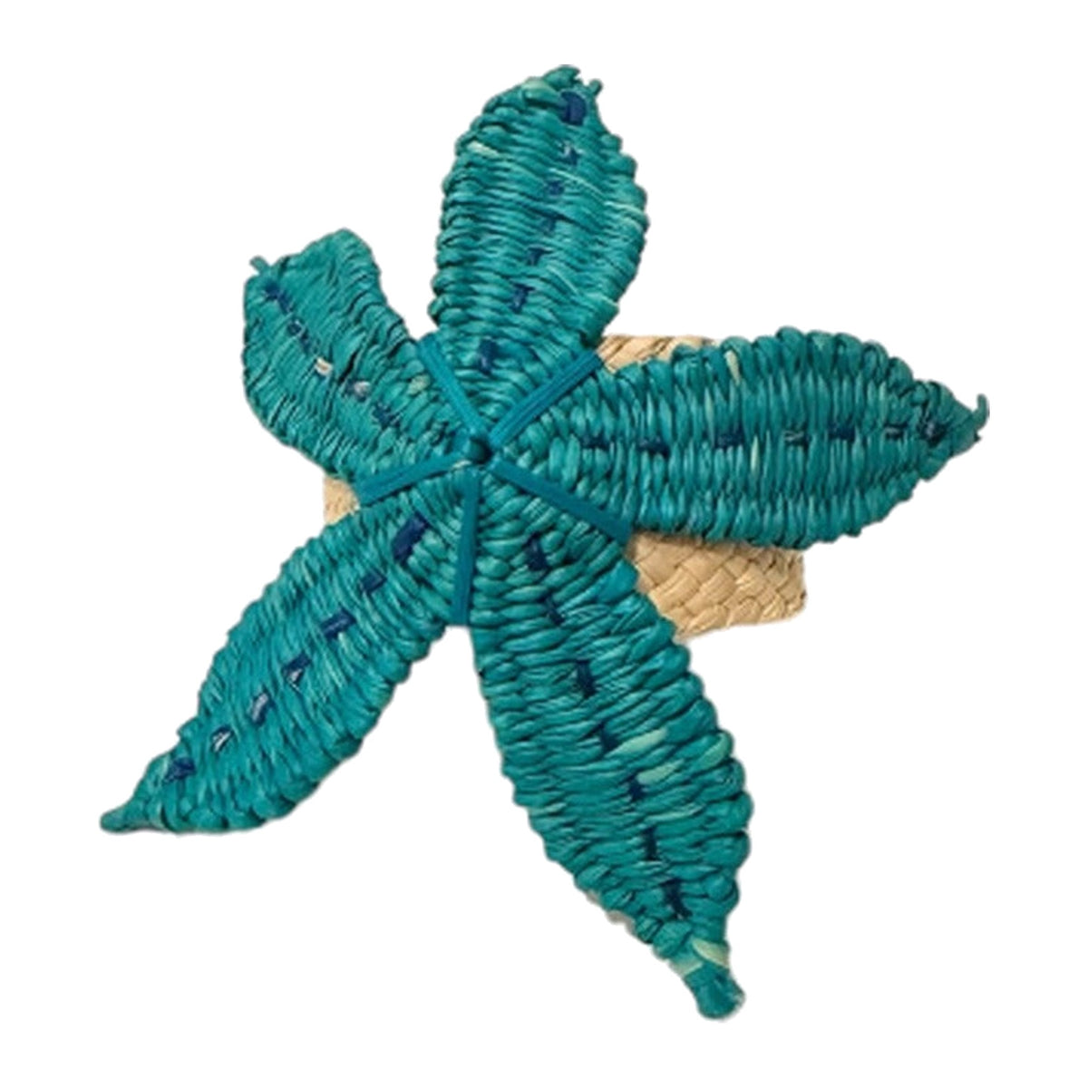 Aqua Starfish Napkin Ring, Set of 4, shown on a white background