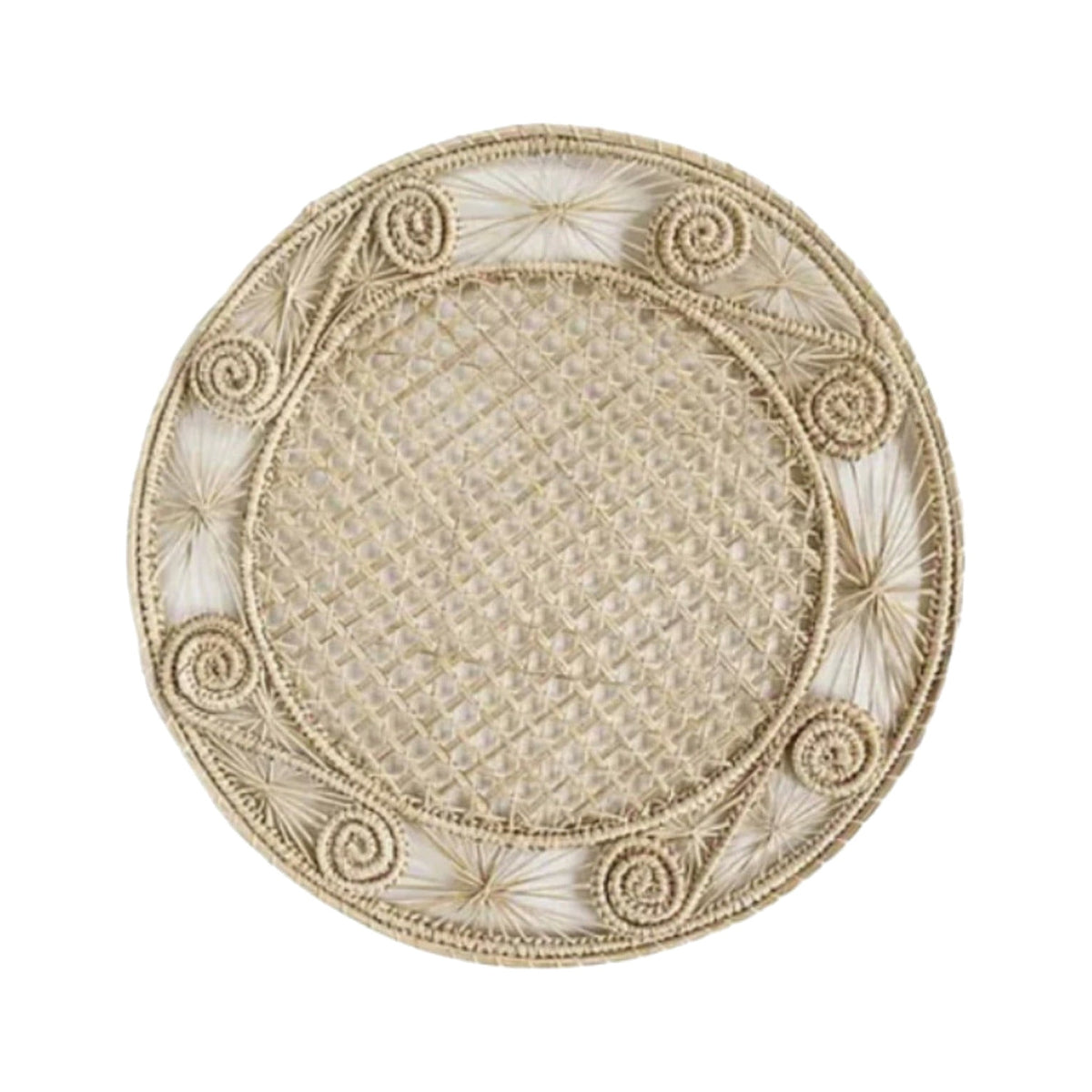 Handwoven Caracol Iraca Placemat, shown on a white background