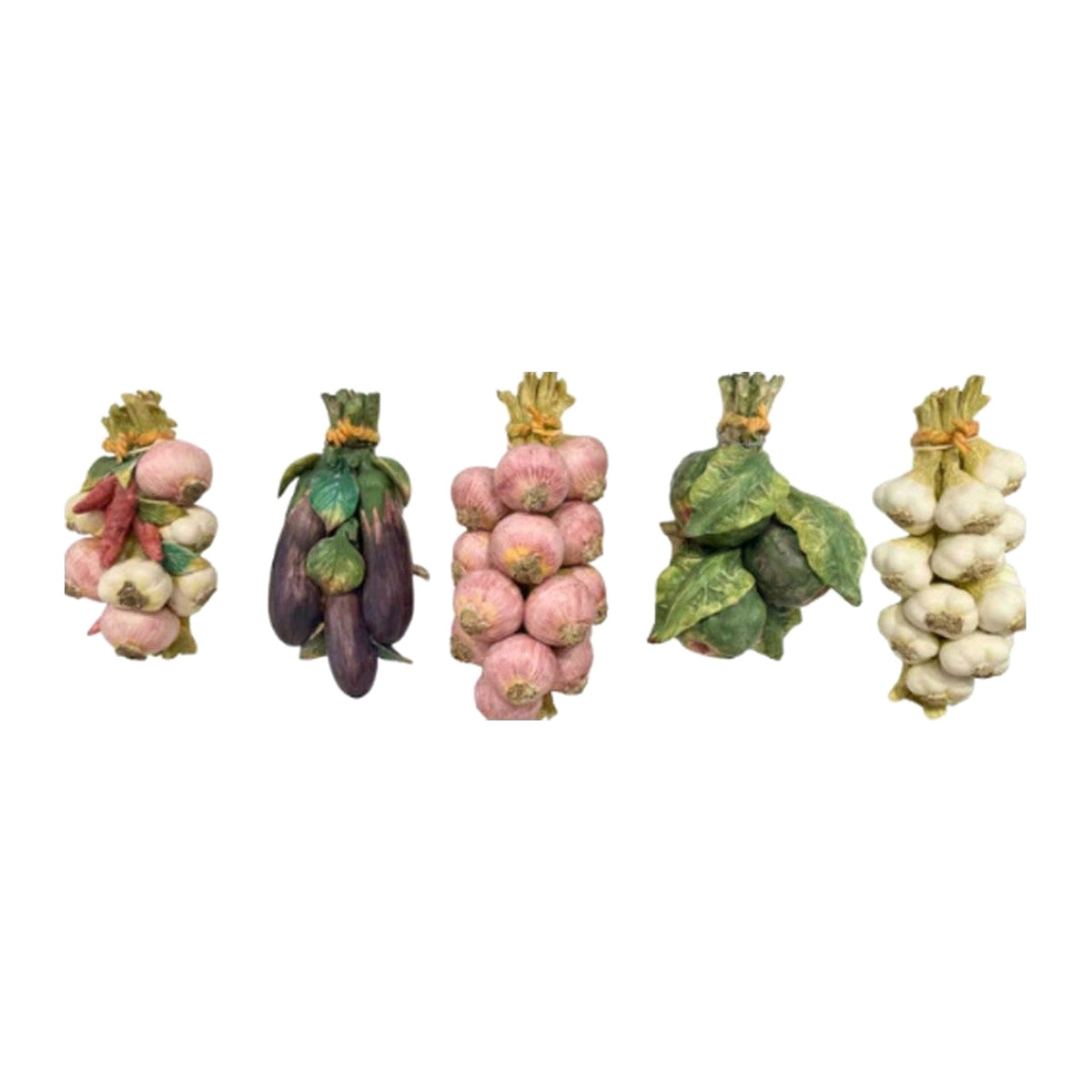 Vintage Majolica Hanging Vegetables on a white background